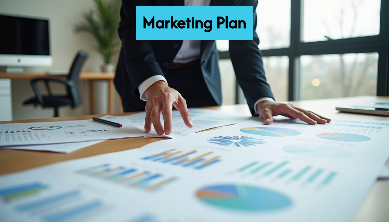 Visualizing a strategic marketing plan on a tabletop.