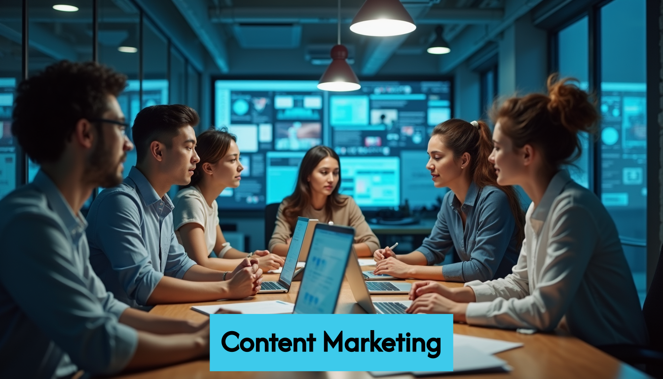 People collaborating on a digital marketing strategy.