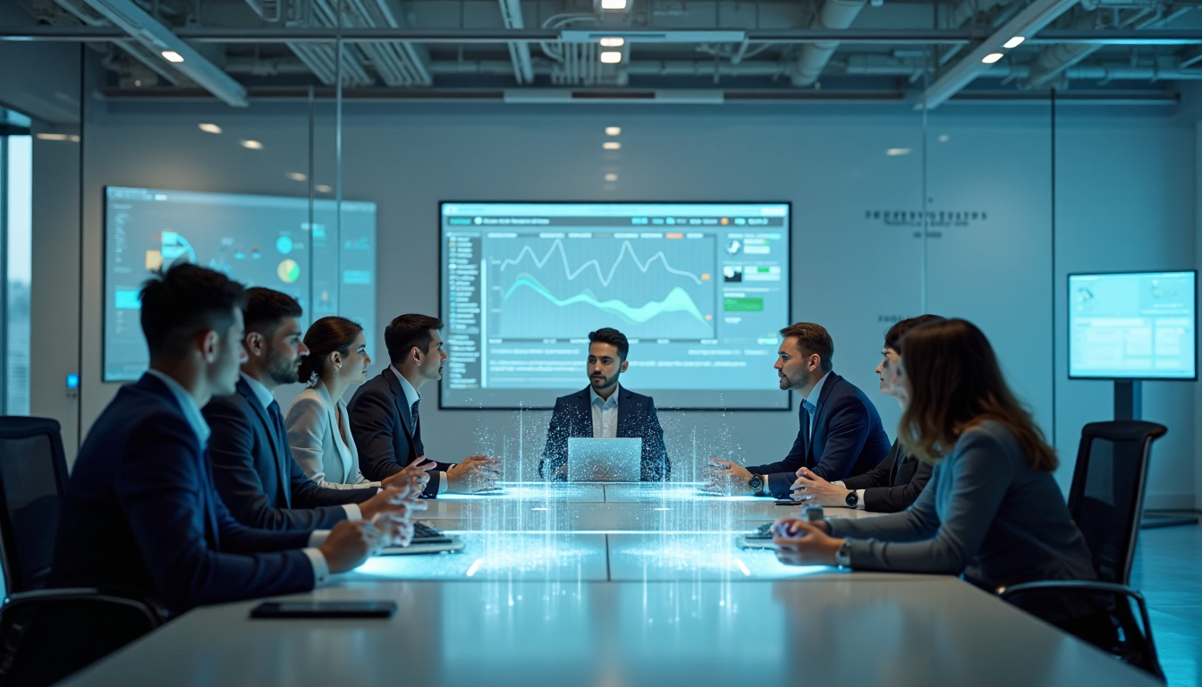 People working with real-time data displays in a modern office